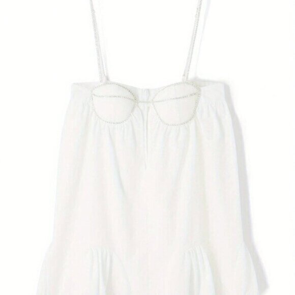 White Casual Women's Spaghetti Strap Rhinestone Cutout Mini A-Line Dress - Picture 6 of 10